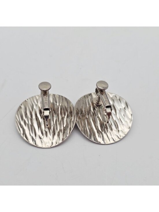 Napier Silver Clip Earrings - Etsy Vintage Signed Napier Rhodium Plated Round Wavy Texture Clip Earrings 1\